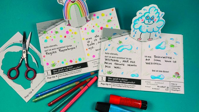Die Hamburger Illustratorin Antje von Stemm hat für den Pop-up-Buch-Workshop eine Schreib- und Bastelvorlage entworfen mit der man sein eigenes Mini-Pop-up-Buch gestalten kann Foto: Antje von Stemm
