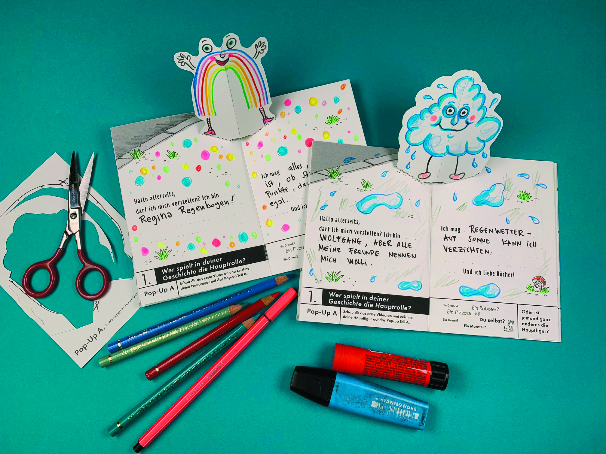 Die Hamburger Illustratorin Antje von Stemm hat für den Pop-up-Buch-Workshop eine Schreib- und Bastelvorlage entworfen mit der man sein eigenes Mini-Pop-up-Buch gestalten kann Foto: Antje von Stemm