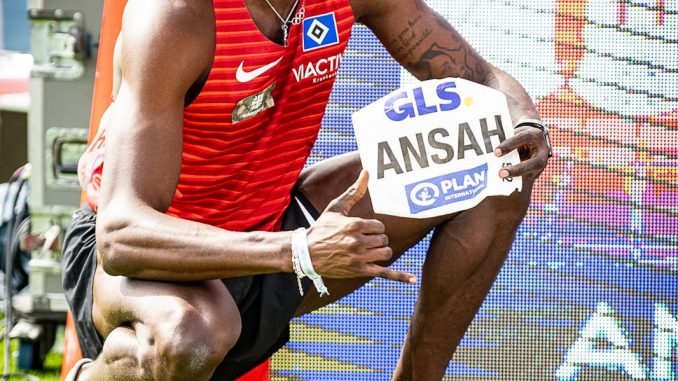 Jan Papenfuss -Owen Ansah vom HSV sprintete über 100 m in 999 Sekunden ins Ziel und knackte damit den deutschen Rekord sowie die magische 10-Sekunden-Marke und Olympia-Norm.